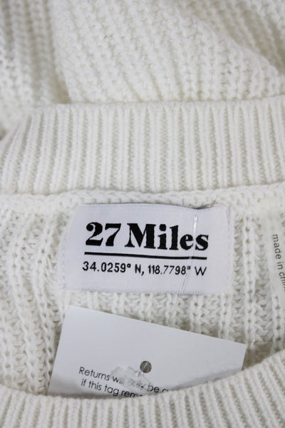27 Miles Women Pullover Sweater White Cotton Crew Neck Long Sleeve Size S