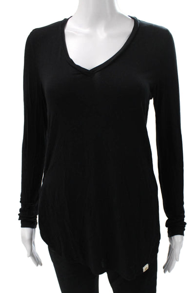 Amour Vert Womens Black V-Neck Long Sleeve Basic Tee Modal Size S