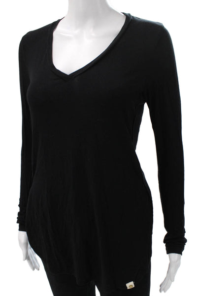 Amour Vert Womens Black V-Neck Long Sleeve Basic Tee Modal Size S