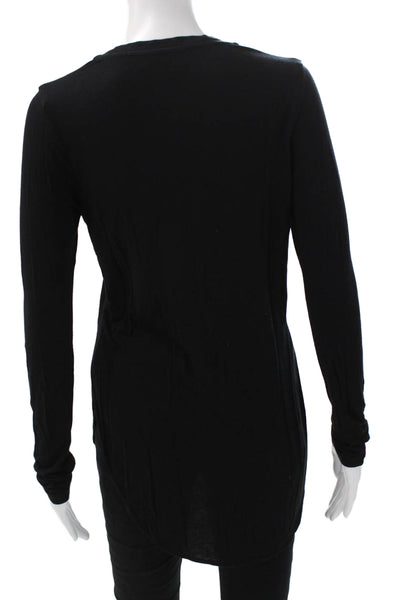 Amour Vert Womens Black V-Neck Long Sleeve Basic Tee Modal Size S