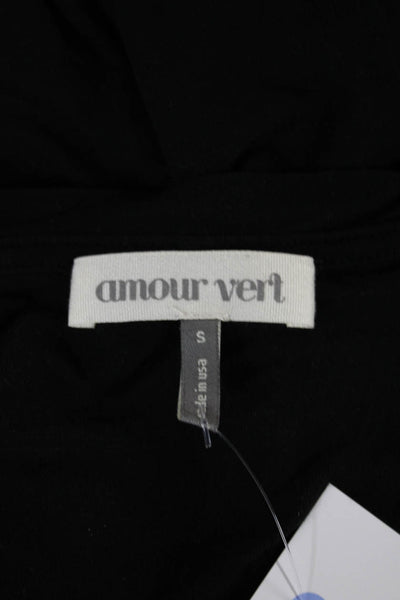 Amour Vert Womens Black V-Neck Long Sleeve Basic Tee Modal Size S