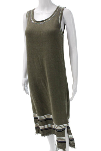 Lisa Todd Women Tank Dress Green Cotton Sleeveless Knee Length Size S