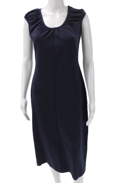 Pomander Place Women Sheath Dress Blue Scoop Neck Short Sleeve Cotton Size S