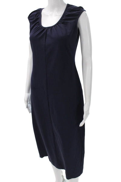 Pomander Place Women Sheath Dress Blue Scoop Neck Short Sleeve Cotton Size S
