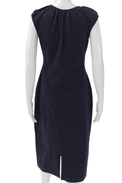Pomander Place Women Sheath Dress Blue Scoop Neck Short Sleeve Cotton Size S