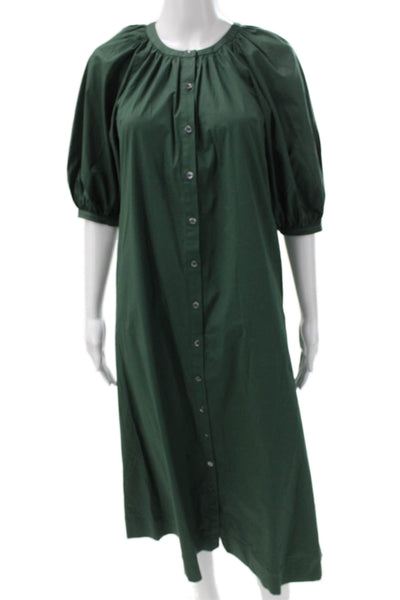 Staud Womens Shirt Dress Green Cotton Half Sleeve Round Neck Size XS