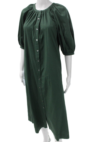 Staud Womens Shirt Dress Green Cotton Half Sleeve Round Neck Size XS