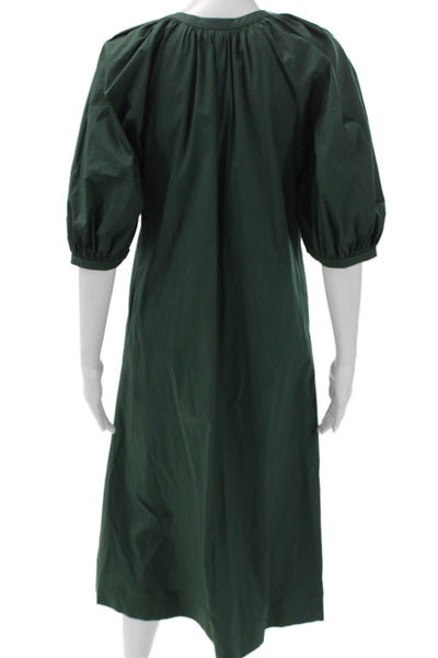 Staud Womens Shirt Dress Green Cotton Half Sleeve Round Neck Size XS
