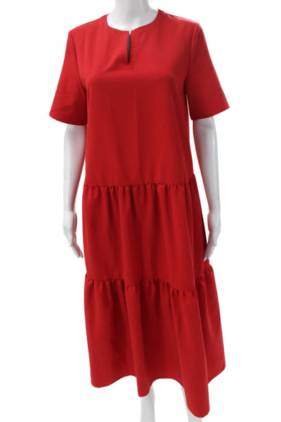 Misook Women Maxi Dress Red Short Sleeve Round Neck Size XS