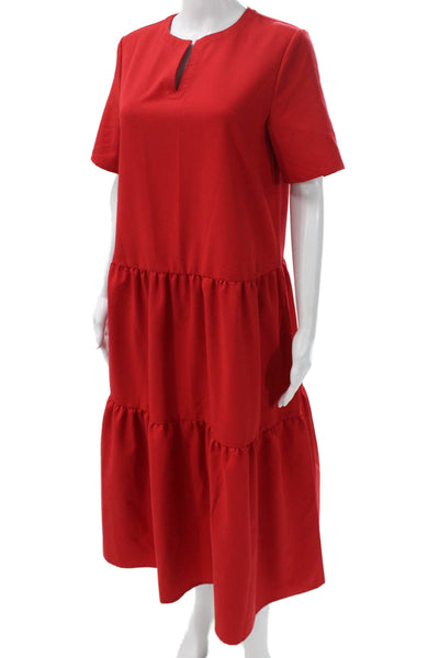 Misook Women Maxi Dress Red Short Sleeve Round Neck Size XS