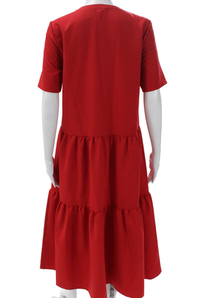 Misook Women Maxi Dress Red Short Sleeve Round Neck Size XS