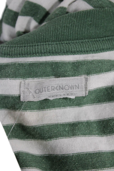 Outerknown Women Green Cotton Striped Maxi Dress Short Sleeve Round Neck Size S