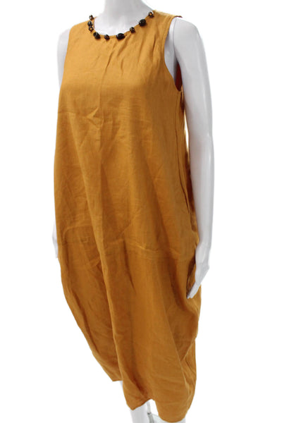 FIBFLX Womens Orange Trapeze Swing Linen Midi Dress Sleeveless Size S