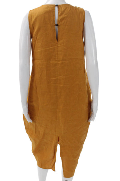 FIBFLX Womens Orange Trapeze Swing Linen Midi Dress Sleeveless Size S