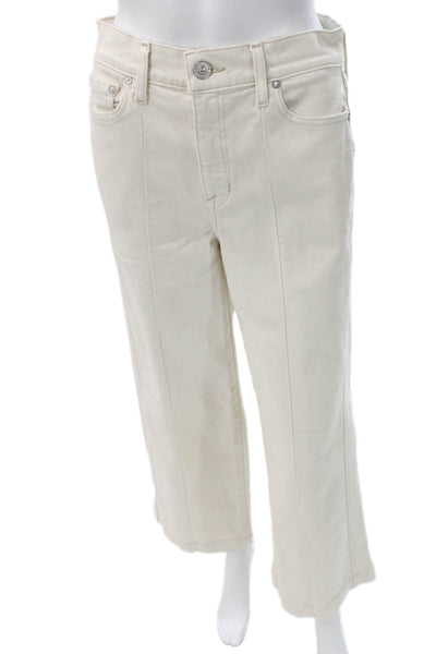 AYR Women Wide-Leg Jeans Ivory Cotton Button 28in Inseam Size 26