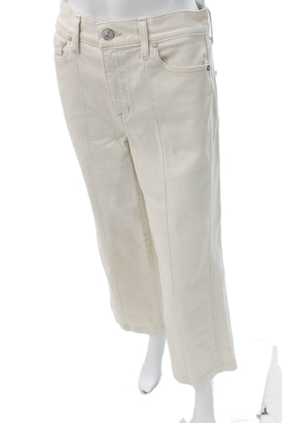 AYR Women Wide-Leg Jeans Ivory Cotton Button 28in Inseam Size 26