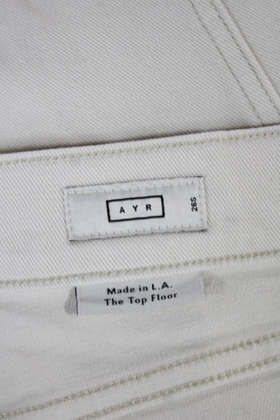 AYR Women Wide-Leg Jeans Ivory Cotton Button 28in Inseam Size 26