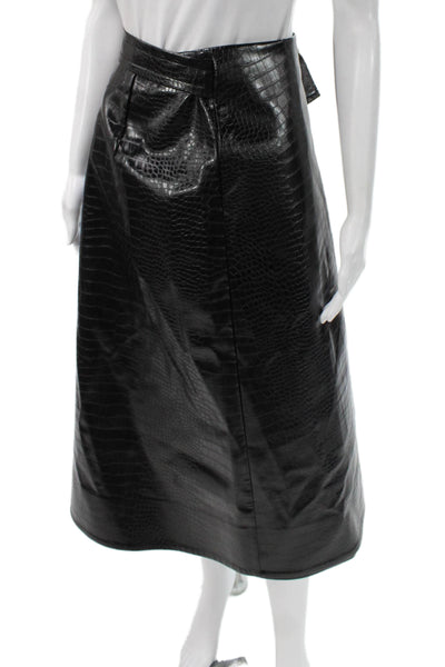 Toccin Womens A-Line Faux Leather Animal Print Long Skirt Tie Size 2