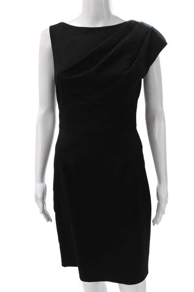 Black Halo Women Sheath Dress Black One Shoulder Knee Length Sleeveless Size 4