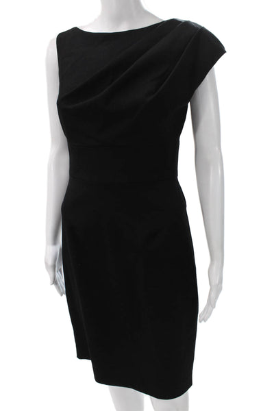 Black Halo Women Sheath Dress Black One Shoulder Knee Length Sleeveless Size 4