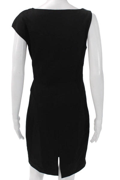 Black Halo Women Sheath Dress Black One Shoulder Knee Length Sleeveless Size 4
