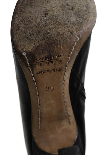 Lambertson Truex Womens Leather Pointed Toe Zip Up Ankle Boots Black Size 39 9