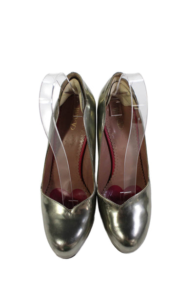 RED Valentino Womens Leather High Heel Pumps Gold Size 38 8