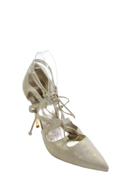 Stuart Weitzman Womens Lace Up Pointed Toe Pumps Gold Metallic Size 7.5 Medium