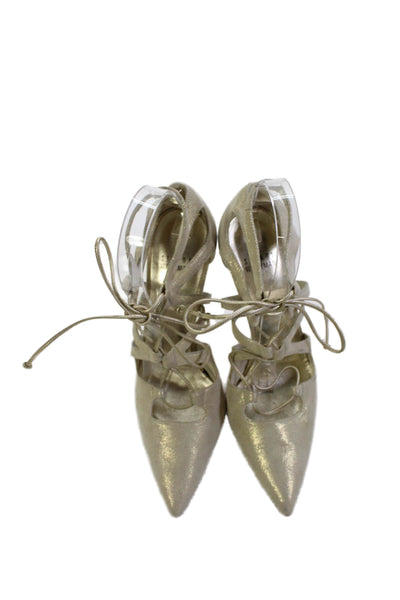 Stuart Weitzman Womens Lace Up Pointed Toe Pumps Gold Metallic Size 7.5 Medium
