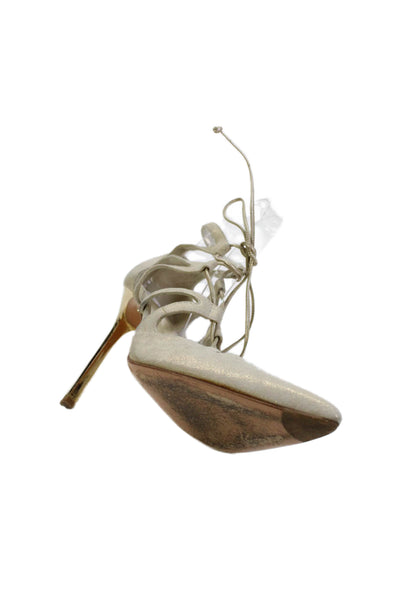 Stuart Weitzman Womens Lace Up Pointed Toe Pumps Gold Metallic Size 7.5 Medium