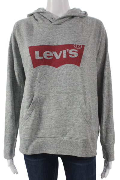 Levis Unisex Adults Pullover Hoodie Gray Cotton Crew Neck Size L