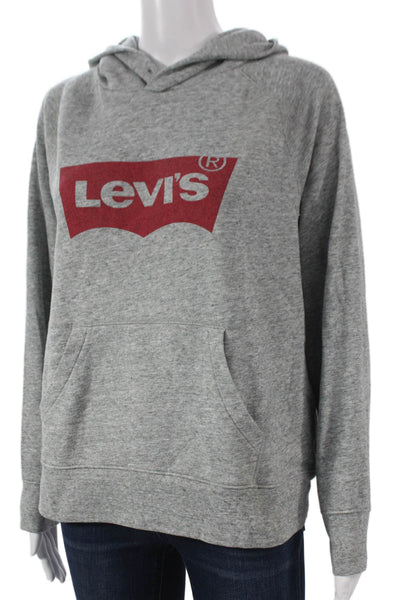 Levis Unisex Adults Pullover Hoodie Gray Cotton Crew Neck Size L