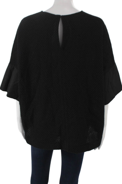Odeeh Women Black Cotton Basic Round Neck Blouse 3/4 Sleeve Geometric Size 42