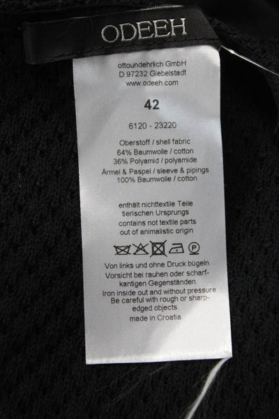 Odeeh Women Black Cotton Basic Round Neck Blouse 3/4 Sleeve Geometric Size 42