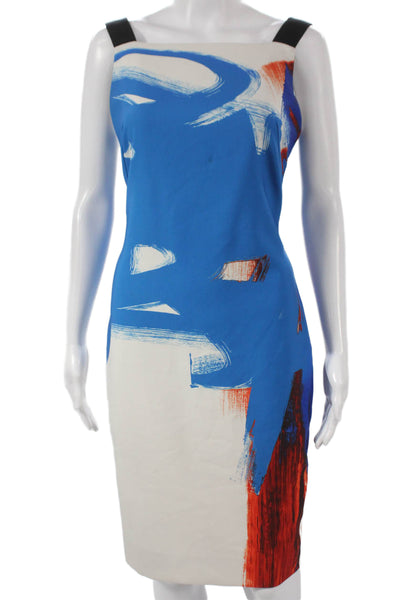 Milly Womens Sheath Dress Blue Square Neck Sleeveless Short Polyester Size 4