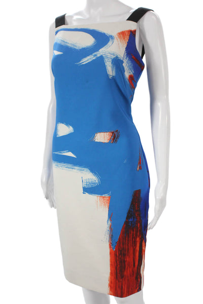 Milly Womens Sheath Dress Blue Square Neck Sleeveless Short Polyester Size 4