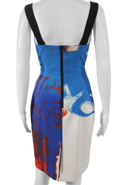 Milly Womens Sheath Dress Blue Square Neck Sleeveless Short Polyester Size 4