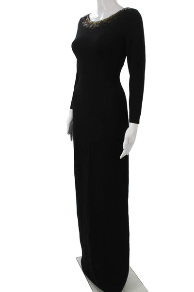 Oscar de la Renta Women Maxi Dress Black Wool Long Sleeve Round Neck Size M