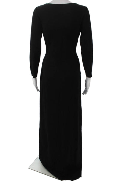 Oscar de la Renta Women Maxi Dress Black Wool Long Sleeve Round Neck Size M