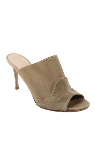 Gianvito Rossi Women's Open Toe Leather Mules Sandals Beige Size 38.5