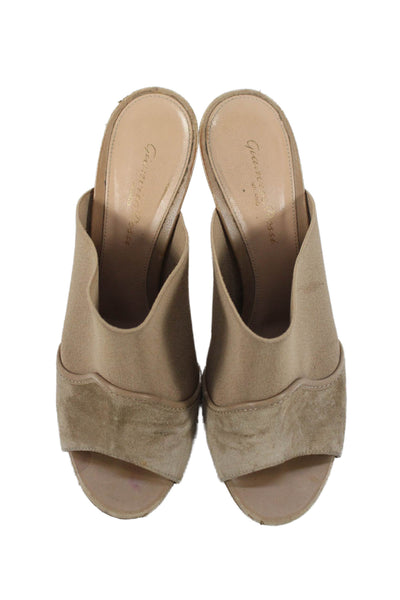 Gianvito Rossi Women's Open Toe Leather Mules Sandals Beige Size 38.5