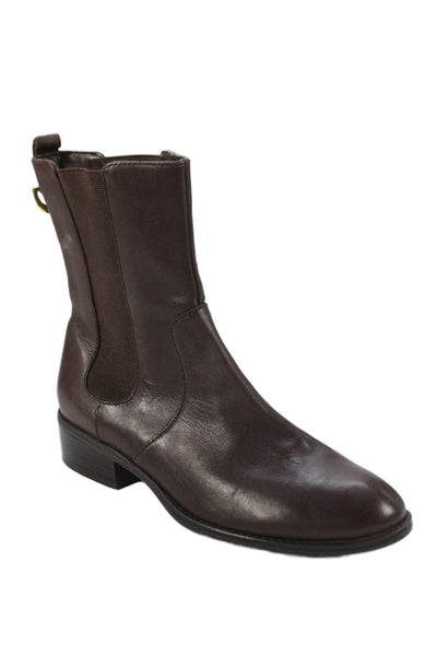 Lauren Ralph Lauren Womens Leather Gold Tone Ankle Boots Brown Size 10 B