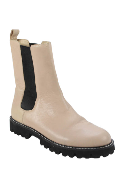 J Crew Womens Leather Stretch Inset Ankle Boots Beige Black Size 10