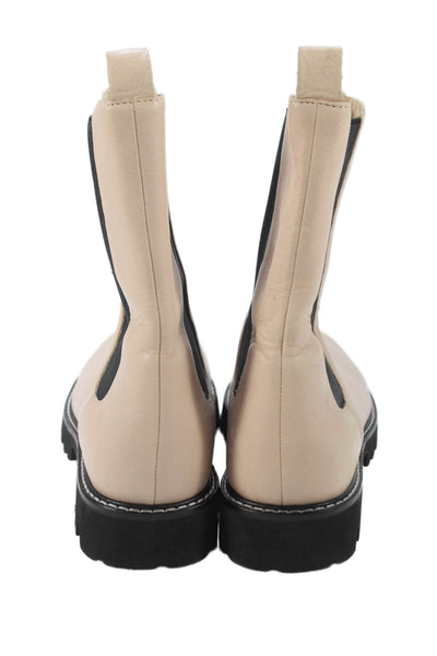 J Crew Womens Leather Stretch Inset Ankle Boots Beige Black Size 10