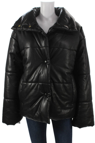 Nanushka Womens Black Puffer Jacket Snap Closure Long Sleeve Size L