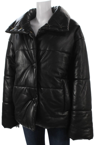 Nanushka Womens Black Puffer Jacket Snap Closure Long Sleeve Size L