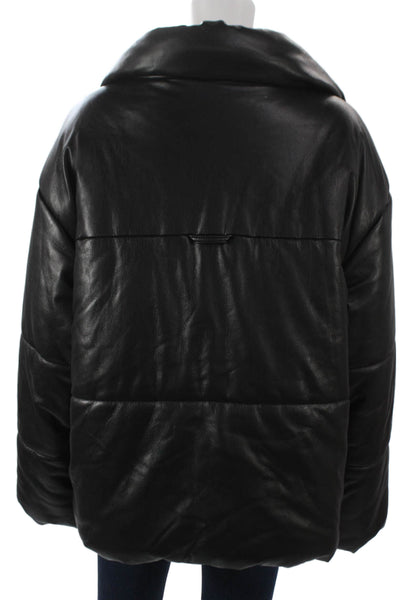 Nanushka Womens Black Puffer Jacket Snap Closure Long Sleeve Size L
