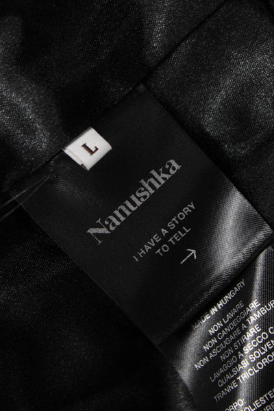 Nanushka Womens Black Puffer Jacket Snap Closure Long Sleeve Size L