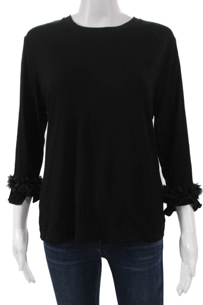 Sara Campbell Women Black Viscose Basic 3/4 Sleeve T-Shirt Round Neck Size M