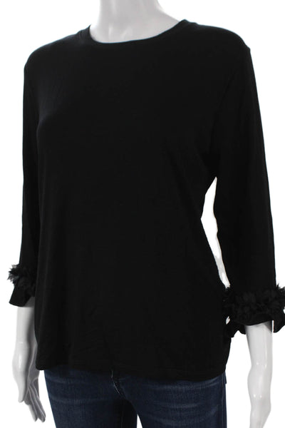 Sara Campbell Women Black Viscose Basic 3/4 Sleeve T-Shirt Round Neck Size M